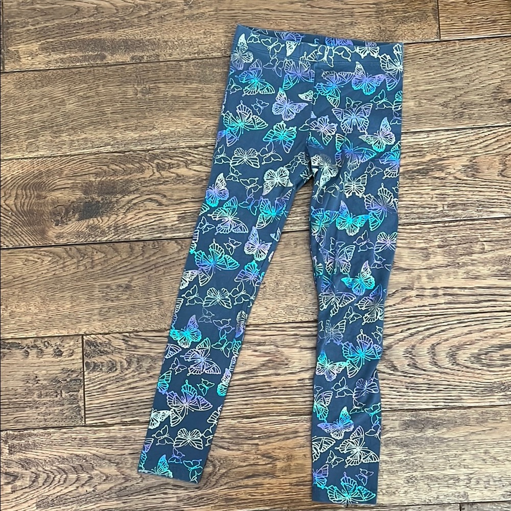Blue Butterfly Print Kids Leggings